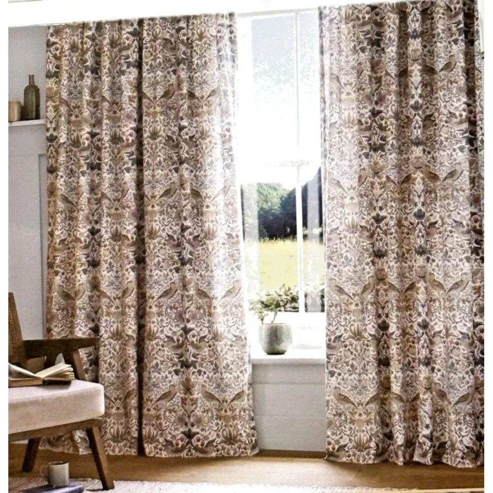 William Morris Blackout Strawberry Thief Curtains Drapes 50x96 Heavy 2 Panels